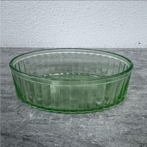 Vintage Anchor Hocking Uranium Vaseline Glass Oval Ribbed Refrigerator Dish